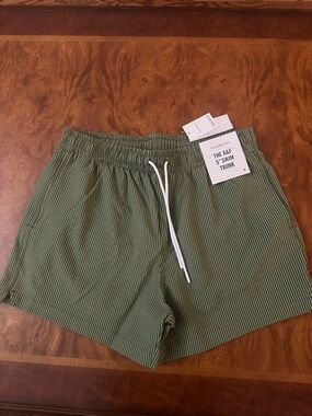 Abercrombie & Fitch Olive Green Striped Men’s Swim Trunks